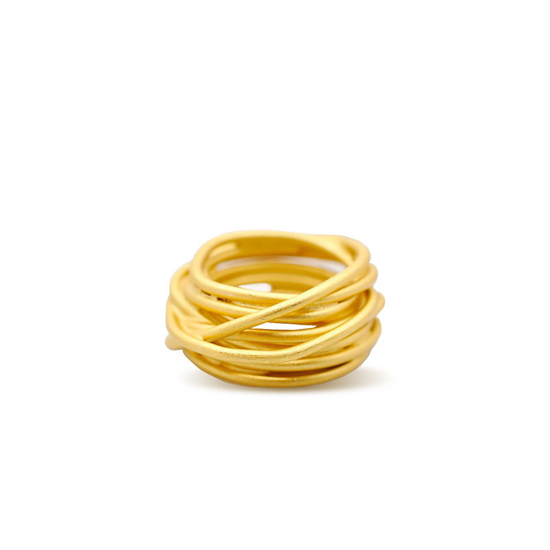 Arete 18k gold crossover wire wrap ring 