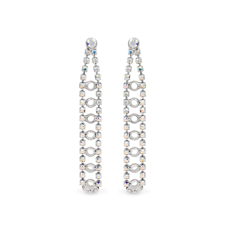 Silver chandelier earrings with aurora crystals