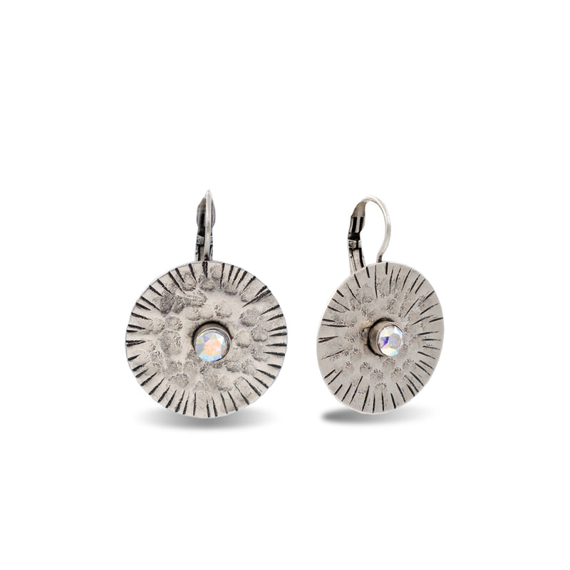round shape silver earrings with aurora crystals