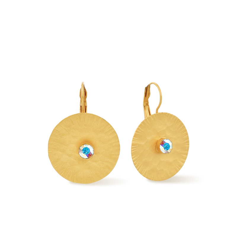 round shape gold earrings with aurora