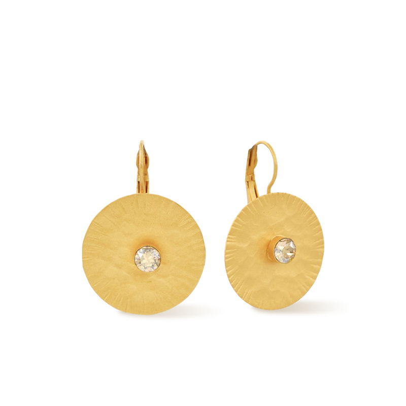 round shape gold earrings with golden shadow