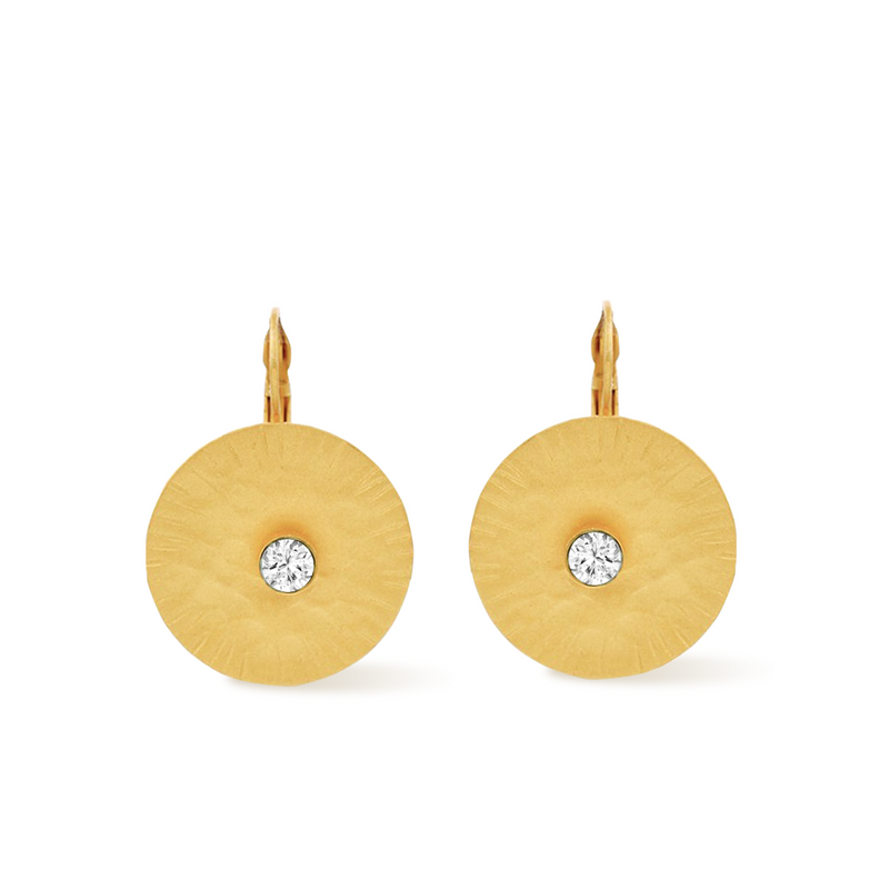 round shape gold earrings with white crystal