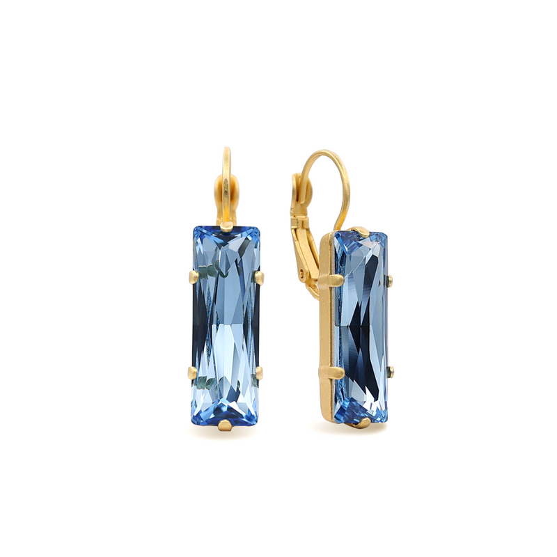 baguette crystal earrings gold aqua crystal