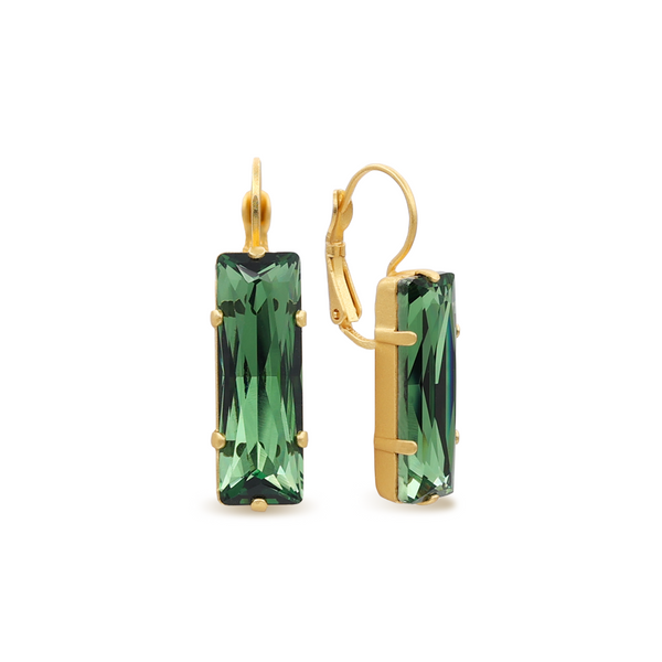 Green Erinite baguette gold earrings 