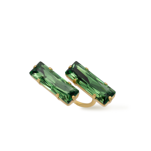 Baguette crystal open gold ring with green crystals