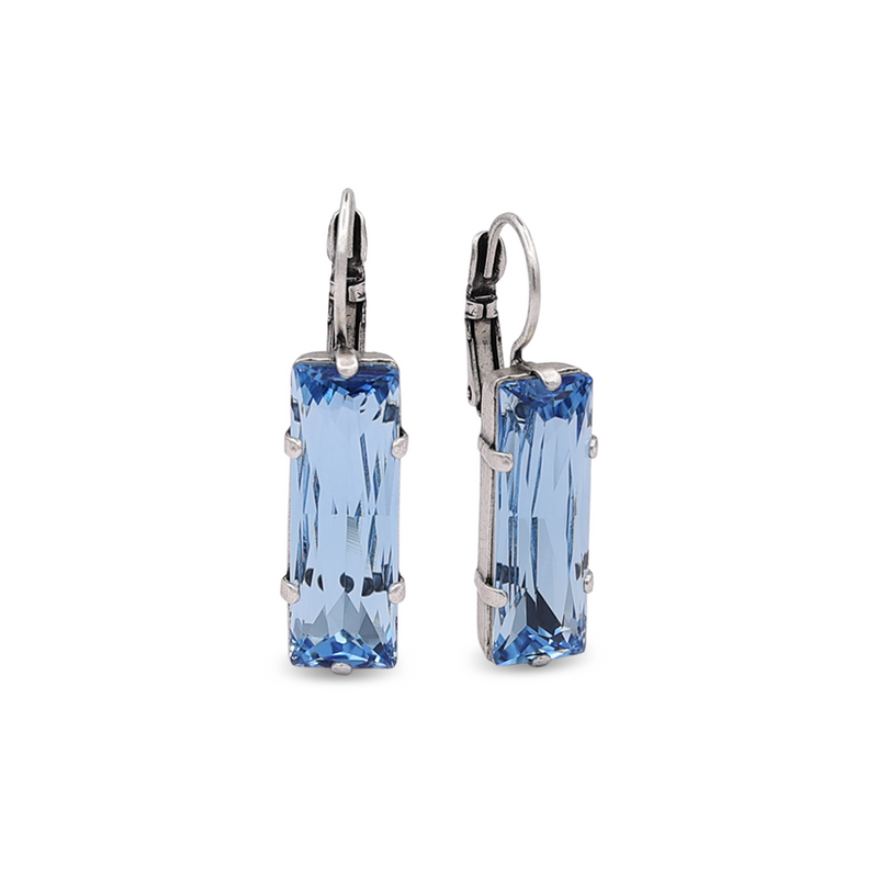 silver baguette earrings with aqua crystal