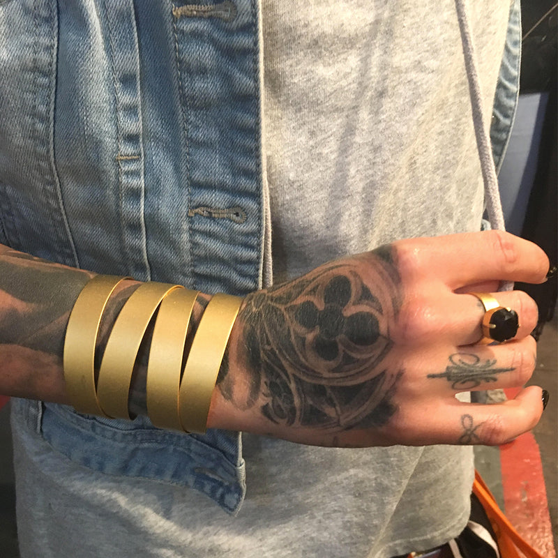 Boho chic gold multi band cuff bracelet
