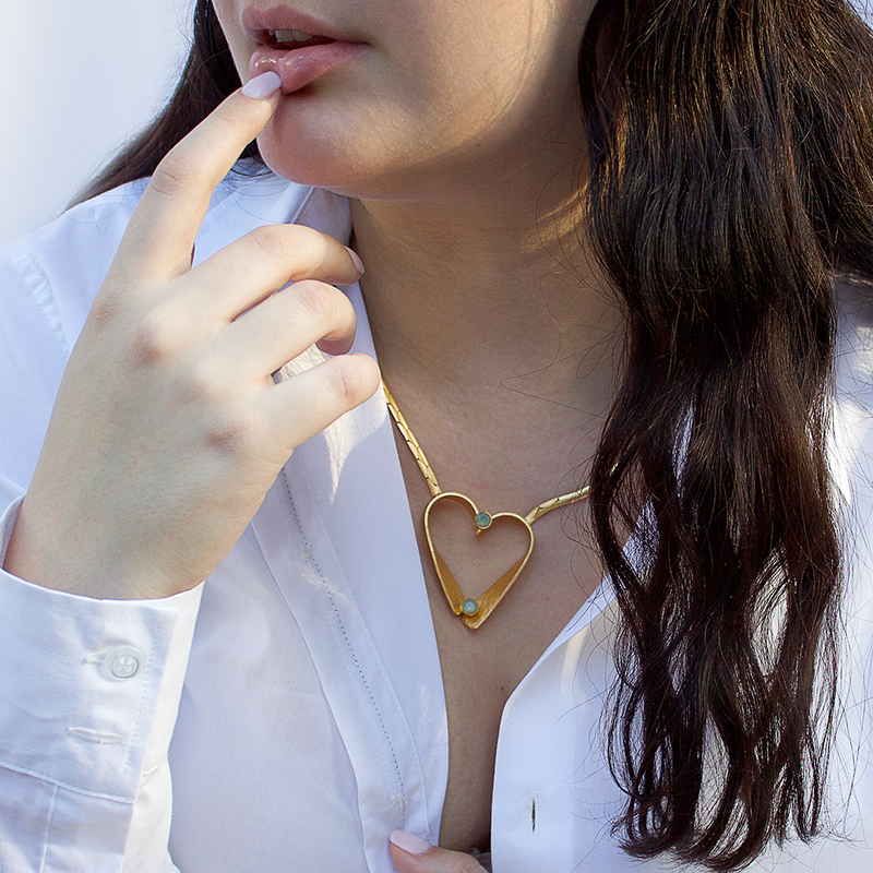 Gold heart statement necklace