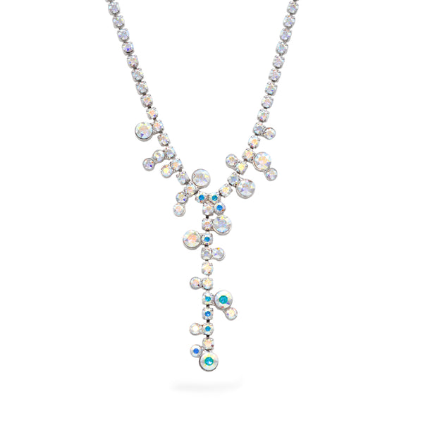 Y shaped silver necklace with Swarovski crystals