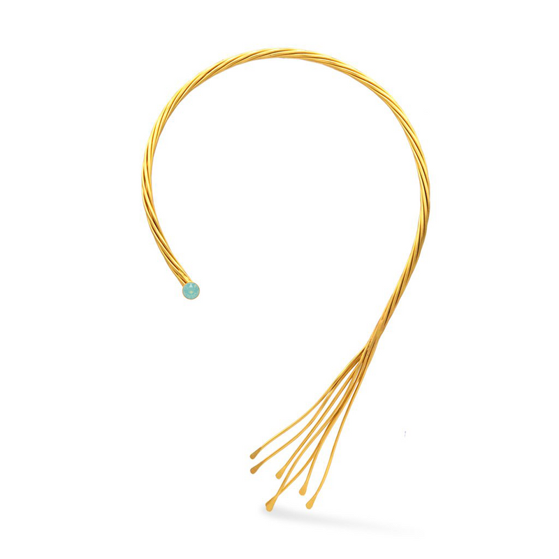 Gold wire wrap necklace with pacific Opal