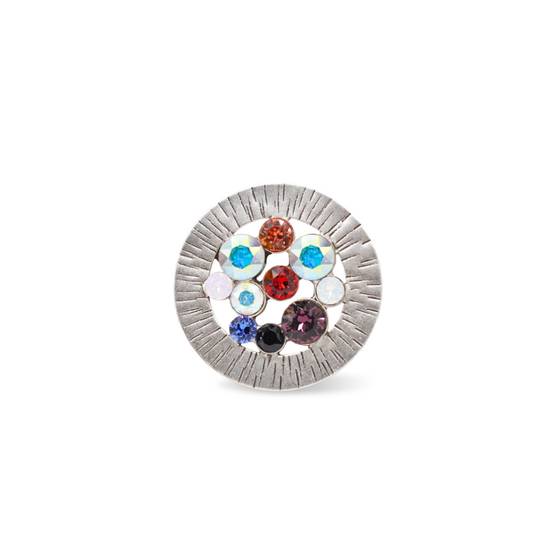 Silver round shape brooch with fine multicolor crystals
