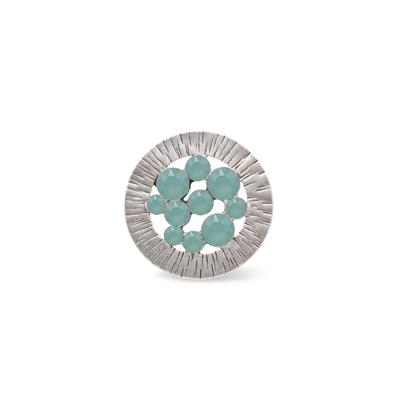 Silver round shape brooch with fine pacific opal crystals