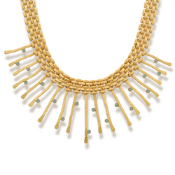 gold collar necklace with thick chain and pacific opal crystals