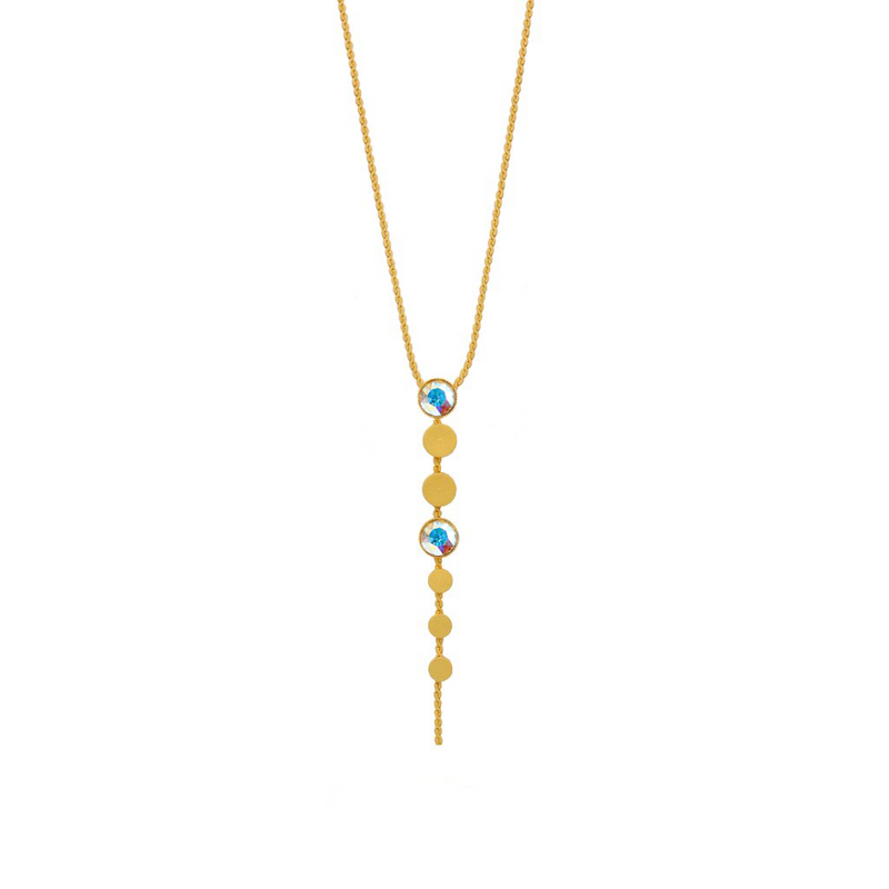 Gold Y shape necklace with Aurora crystals