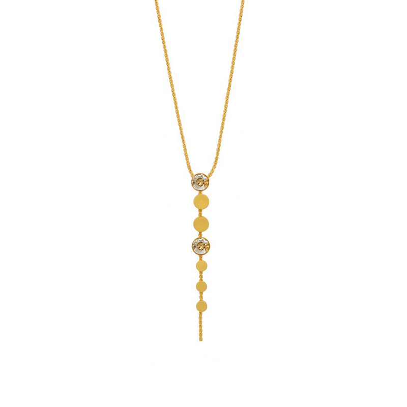 Gold Y shape necklace with Golden crystals