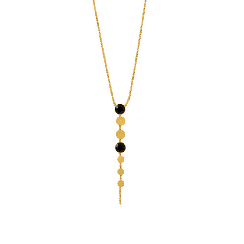 Gold Y shape necklace with Onyx crystals