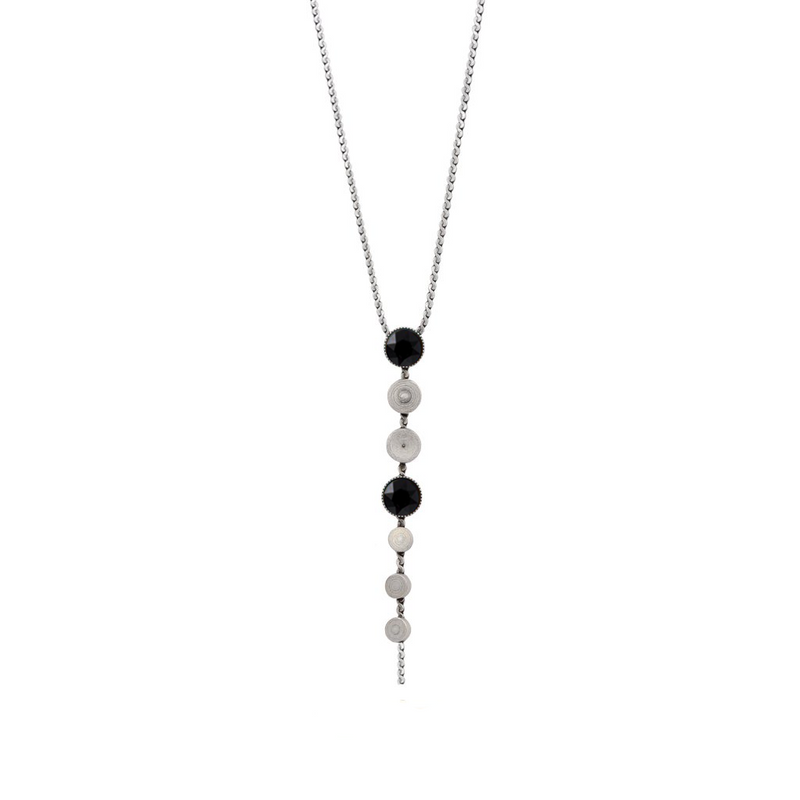 Silver Y shape necklace with black onyx