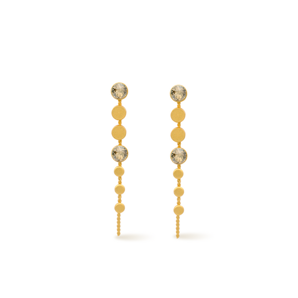 Gold dangle chain earrings with golden crystals
