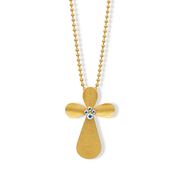 large gold cross necklace with aurora crystals