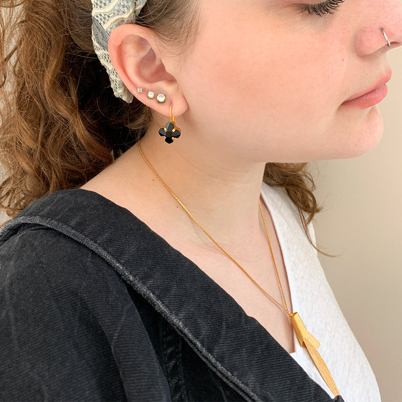 Gold cross earrings with black onyx Swarovski