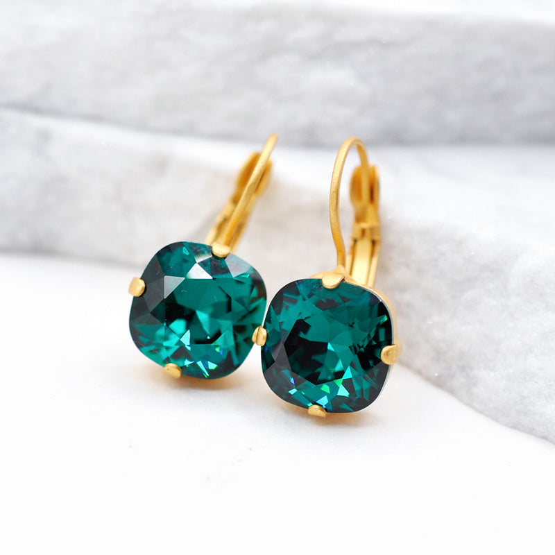 gold crystal earrings with emerald Swarovski crystal