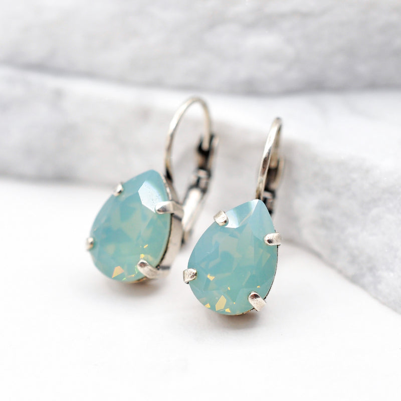 silver drop crystal earrings with pacific opal Swarovski crystal