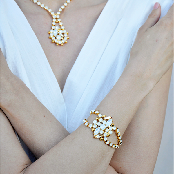 Gold bridal bracelet with white opal