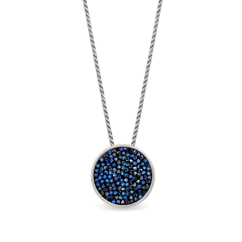 Silver round pendant necklace with blue crystals