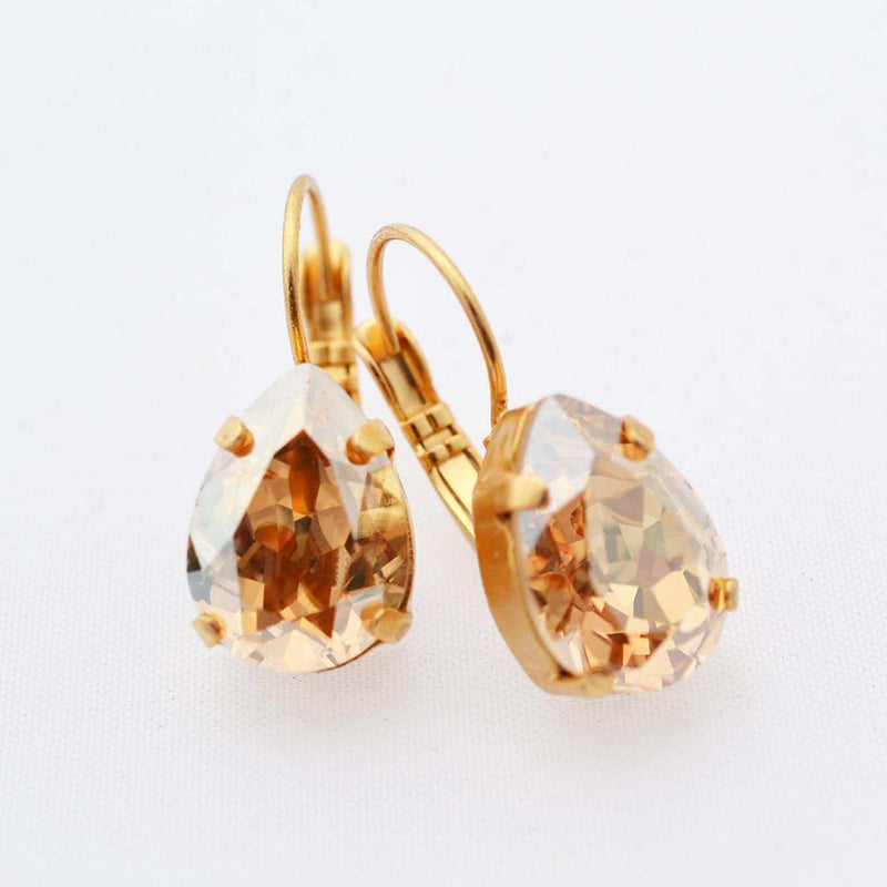 gold drop crystal earrings with golden shadow Swarovski crystal
