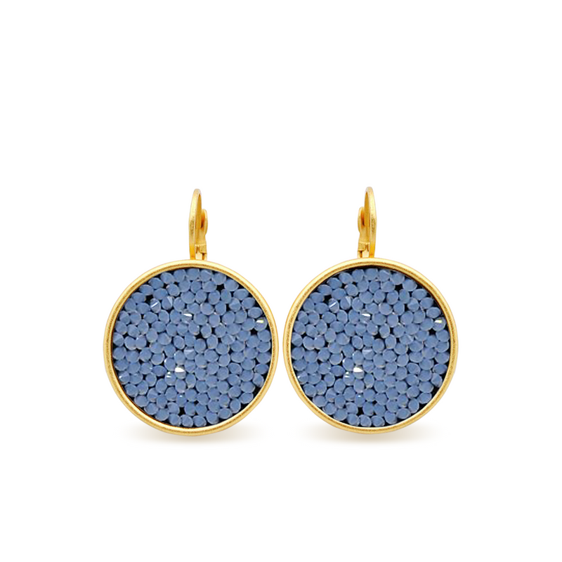 Gold crystal rock disc earrings with turquoise crystals