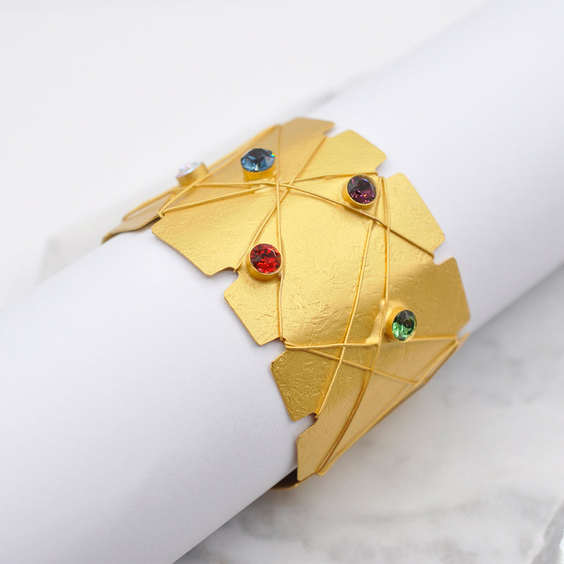 Gold statement cuff bracelet with multicolor Swarovski
