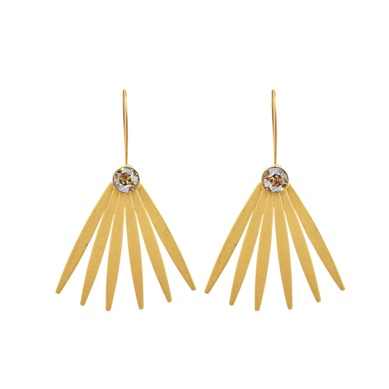 Gold daisy earrings with golden shadow crystals