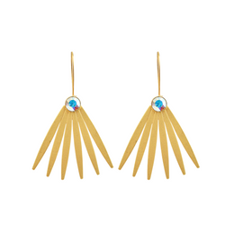 Gold daisy dangle earrings with aurora borealis