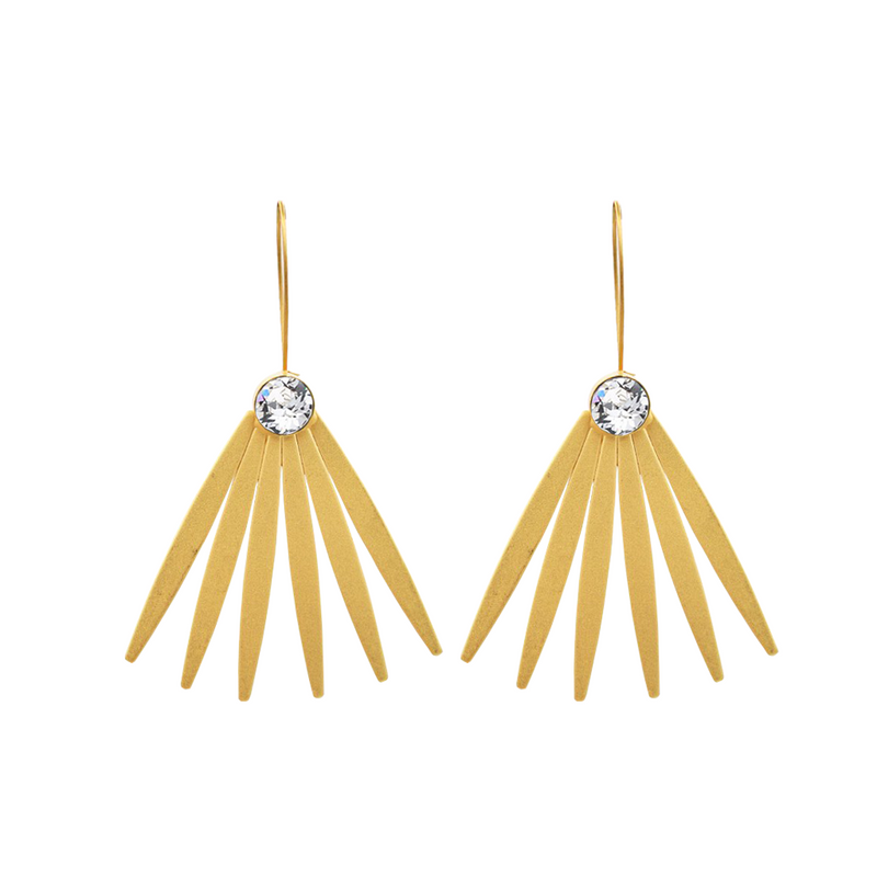 Gold daisy earrings with white crystals