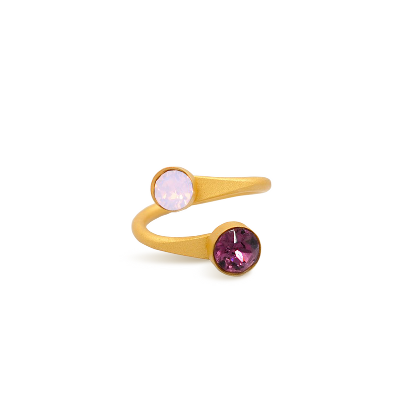 Gold open stackable ring with multicolor crystal