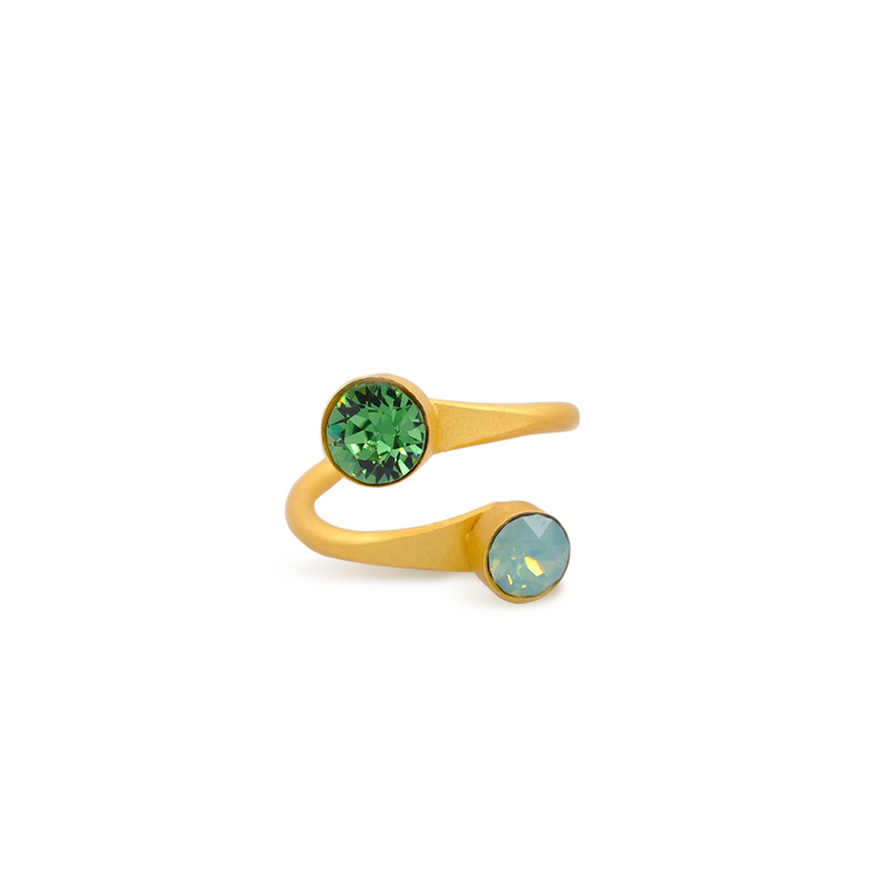 Gold open stackable ring with multicolor crystal