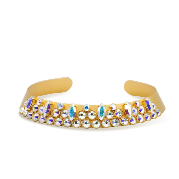 gold chocker necklace with aurora crystals