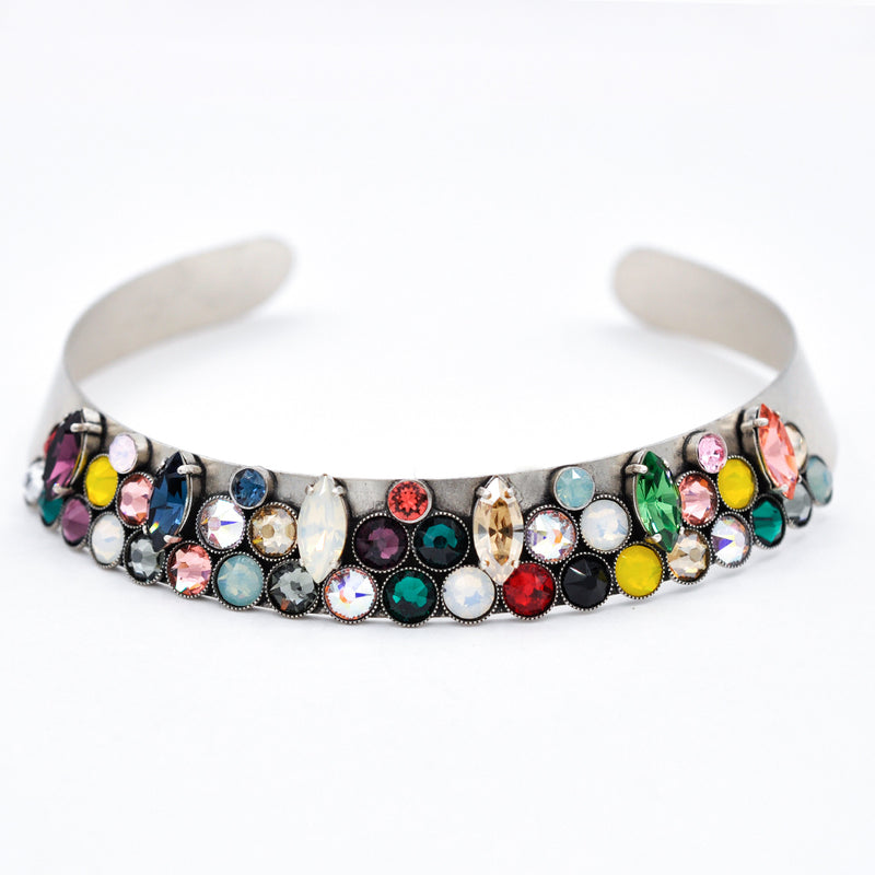 Silver chocker necklace with multicolor crystals