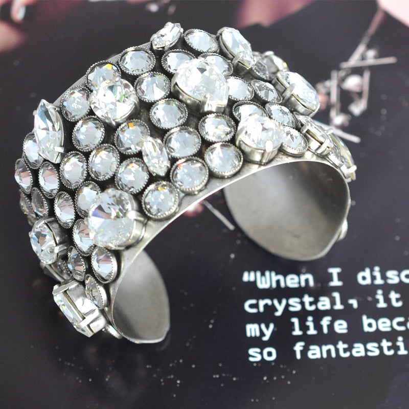 Silver cuff bracelet covered with Swarovski crystal