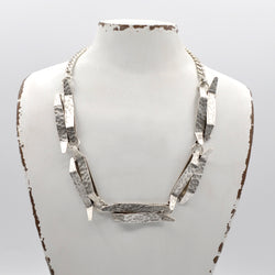 hammered mixed bar silver necklace