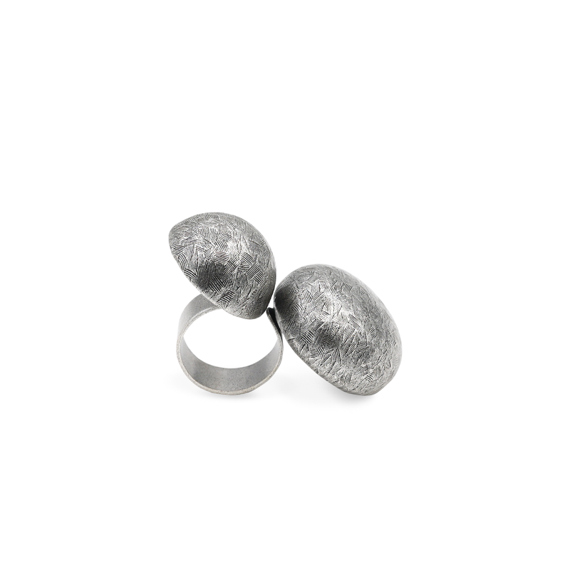 Silver double button open ring
