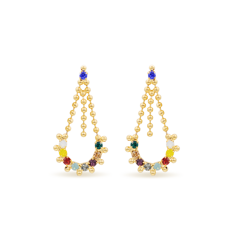 dangle drop gold crystal earrings with multi color