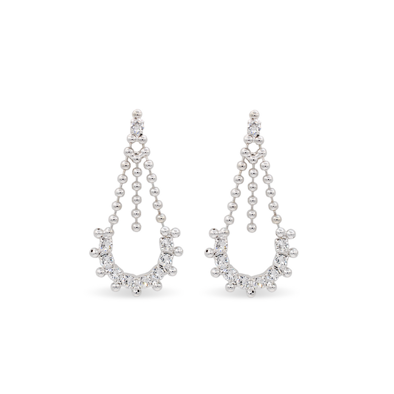 dangle drop silver crystal earrings with white crystal