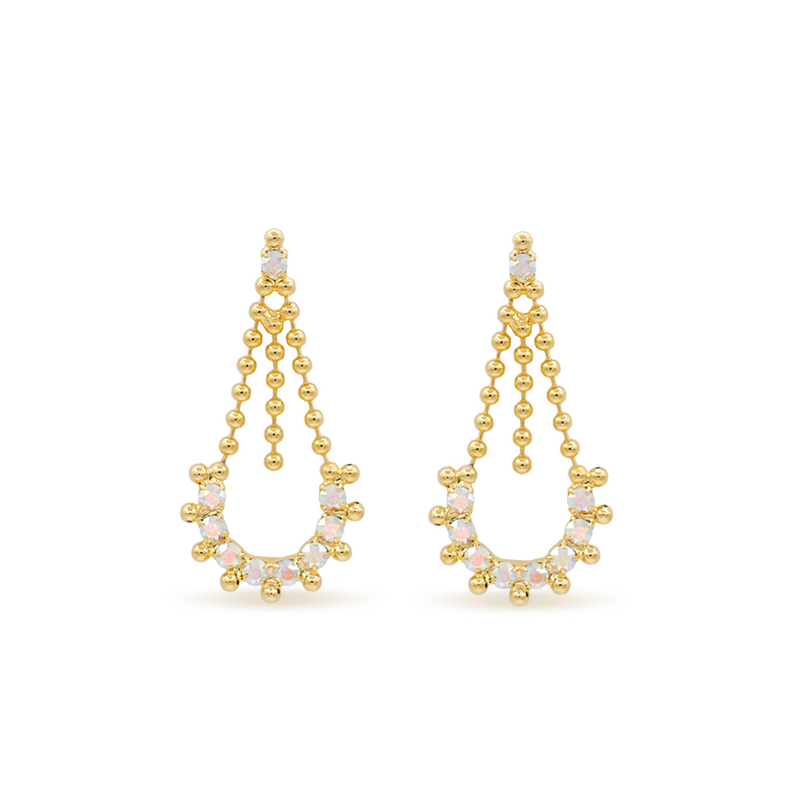 dangle drop gold crystal earrings with aurora