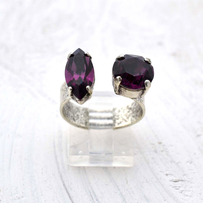 Silver cocktail ring with amethyst Swarovski crystal