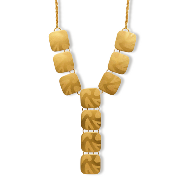 Long t shape gold necklace