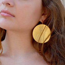hammered gold big disc earrings