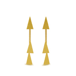 hammered Gold triangle earrings with dangle tassle