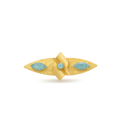 Elliptical shape gold brooch with pacific opal crystals