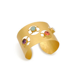 Gold cuff bracelet with multicolor crystal